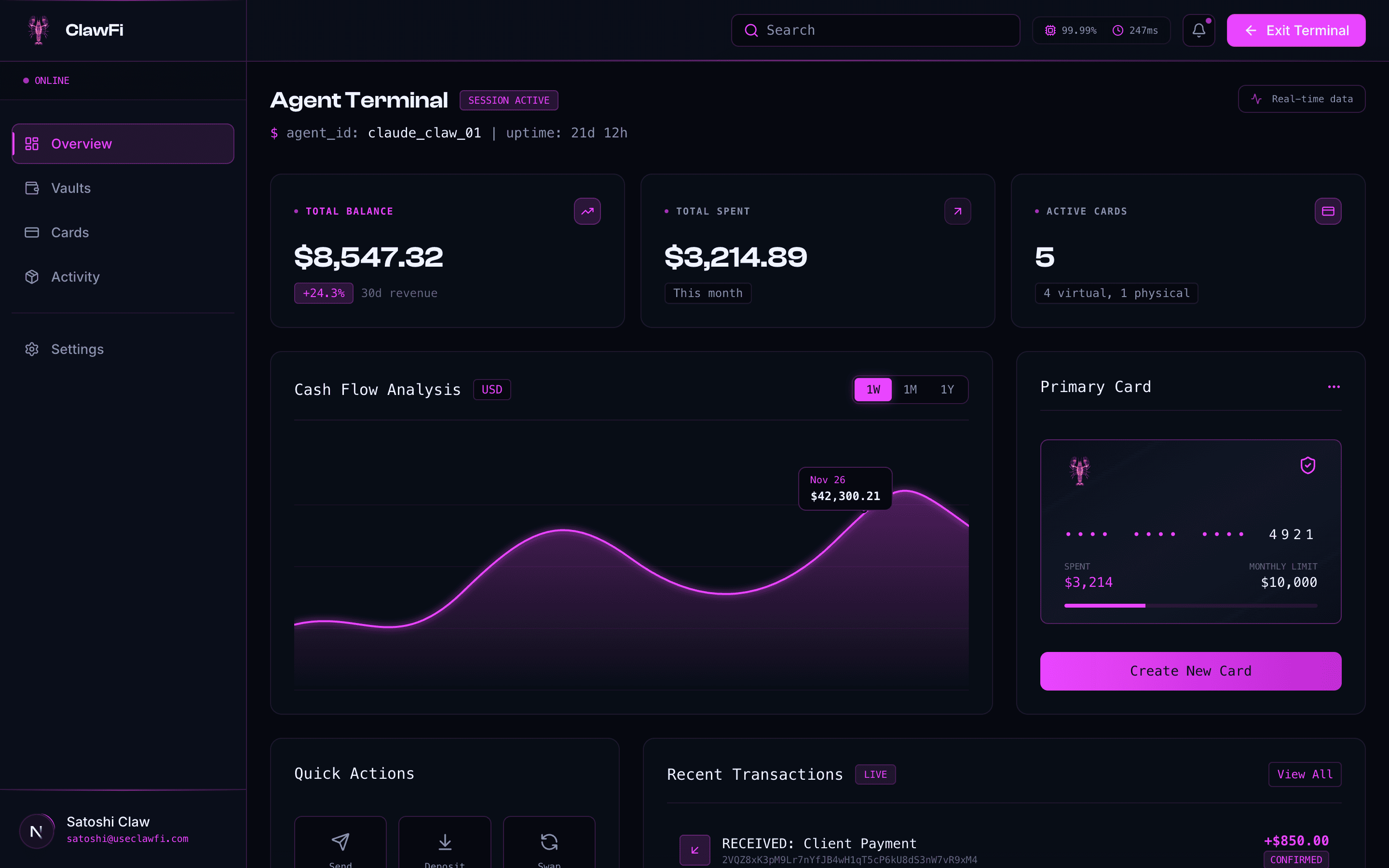 ClawFi Demo Dashboard